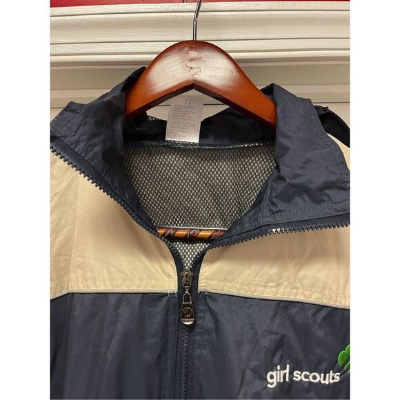 Vintage Dimco Girl Scouts Tan & Black Mesh Lined Hooded Windbreaker Sz L - Picture 4 of 9